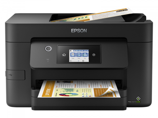Epson Workforce Pro WF-3820DWF: Bürodrucker mit Pigmentfarben und geschlossener Papierkassette.