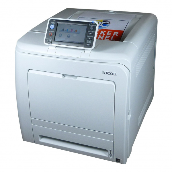 Ricoh SP C342DN: Farblaserdrucker der Oberklasse mit schnellem Duplexdruck, Ethernetschnittstelle und großem Touchscreen.