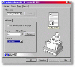 "Ansicht des Windows 2000-Treiber (PCL) für den Laserjet 6L"