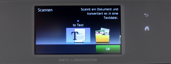 Brother MFC-L9550CDWT: "Scan to Text" sendet die Datei an die Texterkennungssoftware (OCR) des PCs...