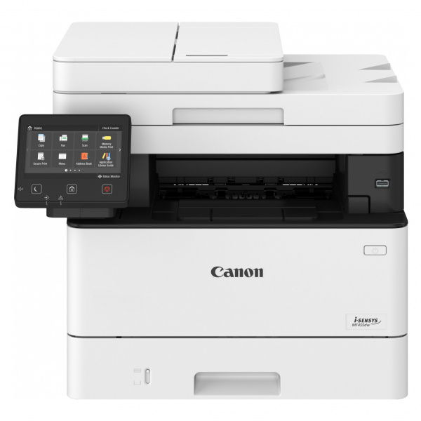 Canon i-Sensys MF455dw: S/W-Multifunktionslaser mit Fax und 38-ipm-Druckwerk. Die Tonerkartuschen sind gegenüber der MF550er-Serie kleiner und in Relation zur Reichweite teurer.