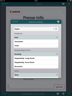 Druckeinstellungen: Mit der App können Nutzer die verschiedensten Formateinstellungen für das Druckdokument vornehmen.