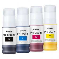 Canon PFI-050: Tintenflaschen mit einer Füllmenge von jeweils 70 Milliliter.