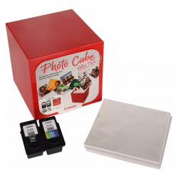 Photo Cube mit Papier: Neben 40 Blatt Fotopapier gehört ein PGI-560/CLI-561-Tintenset zum Lieferumfang.