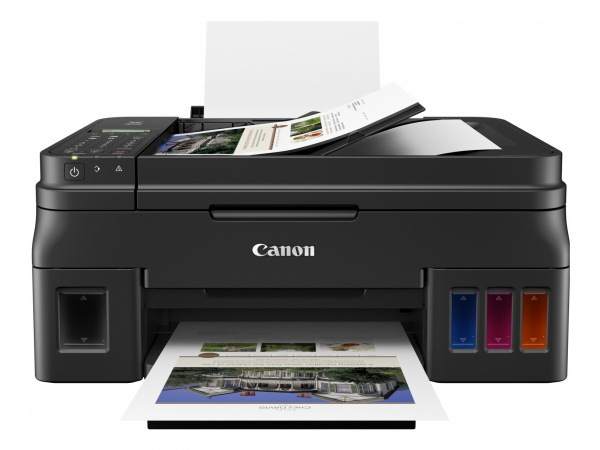 Canon Pixma G4511: Einfaches Fax-Multifunktionsmodell ohne Duplexdruck aber extrem niedrigen Folgekosten.