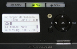Display Faxmodus: Auch beim Faxen kann der Nutzer alle wichtigen Informationen im Display abrufen.