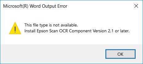 Fehlende Komponente: Versucht man, in Document Capture Pro die Option OCR auszuwählen, erscheint diese Fehlermeldung: Es fehlt die OCR-Kompomente.