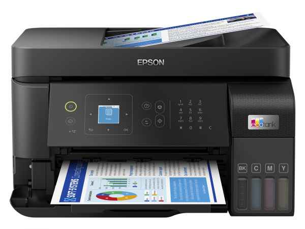 Epson Ecotank ET-4810: Einfacher Fax-Multifunktionsdrucker mit Simplexdruck, ADF-Scanner, kleinem Farbbildschirm und neuem Bedienkonzept.