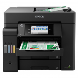 Epson Ecotank ET-5850U: Professioneller Bürotintendrucker mit zwei Papierkassetten, hinterer Zuführung, wischfesten Pigmenttinten und Duplex-ADF.