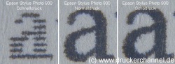 Für den Officeeinsatz ungeeignet: Buchstaben fransen beim EPSON Photo Stylus 900 recht stark aus.