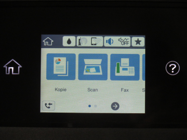 Startbildschirm: Kopie, Scan, Fax.