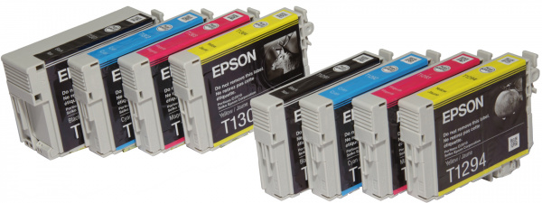 Epson Workforce WF-7015: Die Epson-Patronen gibt es mit geringer Befüllung (T129x) und als XL-Variante (T130x).
