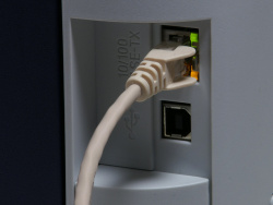 Brother HL-4040CN: Ethernet on top, USB below.