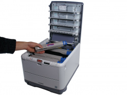 Oki C3600n: Lots of consumables, and open toner.