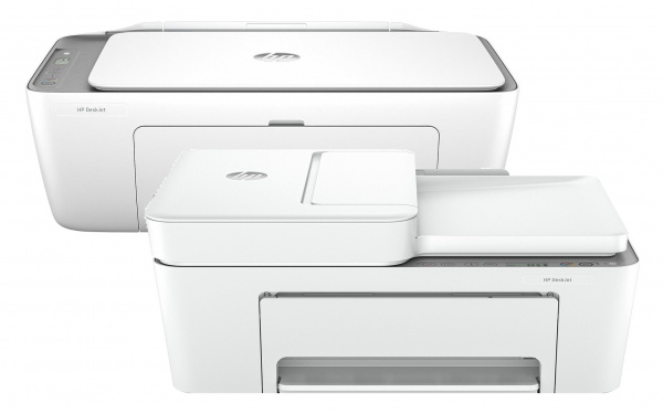 HP Deskjet 4220e- und 2820e-Serie (Hintergrund): Die sehr einfachen Multifunktionsdrucker bestehen zu großen Teilen aus Recyclingplastik. Funktional gibt es nur das Nötigste - einschließlich hohen Kosten beim Patronennachkauf.