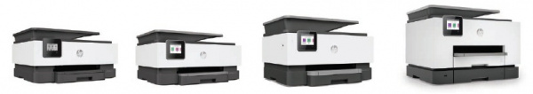 Vier neue HP-Officejet-Modelle: HP Officejet 8010, HP Officejet Pro 8020, HP Officejet Pro 9010 und HP Officejet Pro 9020.