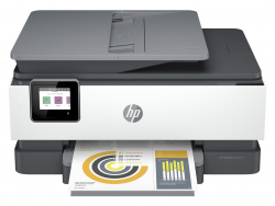HP Officejet Pro 8020e-Serie: Variante mit Fax, etwas schnellerem Tempo und größerer Schwarz-Patrone. Die Abbildung zeigt das Basismodell Pro 8022e.