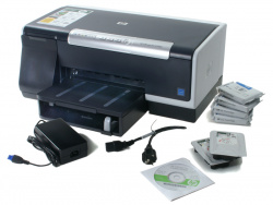 HP Officejet Pro K5400N: External Power Supply, a mains cable, drivers, ink-cartridges and print heads