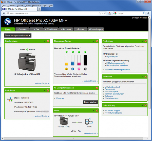 HP-Webserver: Frei einstellbare Startseite.
