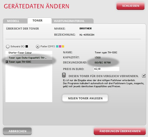 Kyocera Druckkostenrechner ISO Brother