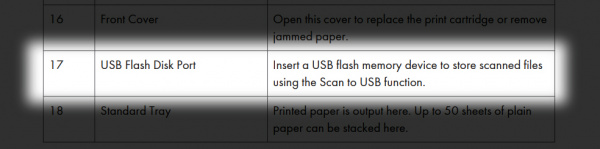 USB-Stick: Erst ein Blick ins Handbuch verrät, dass man vom USB-Stick nicht drucken kann. Der Stick ist nur zur Ablage von gescannten Dokumenten vorgesehen.