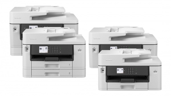 A3-Bürodrucker der Mittelklasse: Brother MFC-J6940DW, MFC-J5940DW, MFC-J6540DW und MFC-J5340DW (von links nach rechts).