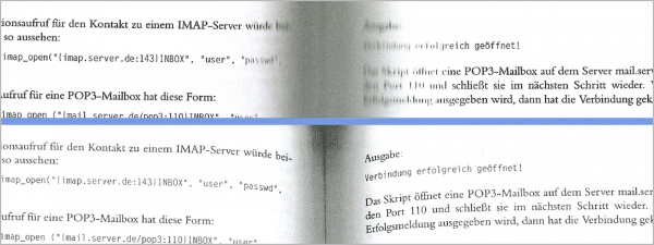Bücher scannen: Nur CCD-Scanner (unten) können Dank höherer Schärfentiefe auch die Buchstaben der Buchmitte noch scharf einlesen.