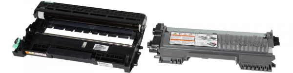 Zwei Komponenten: Links die Bildtrommeleinheit DR-2200, rechts die Tonerkratusche TN-2220.