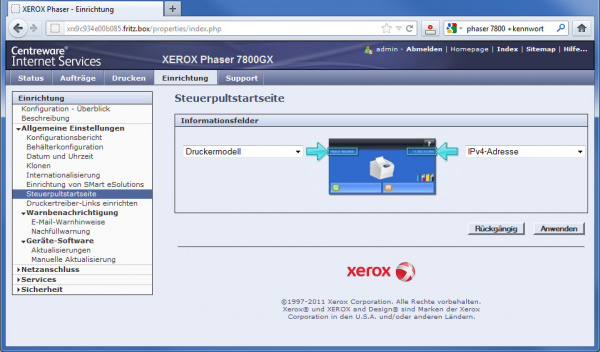 Xerox-Paser-7800-Webserver: Man kann sogar die Ansicht des Touchscreens anpassen.