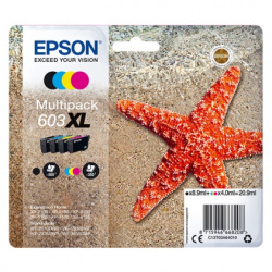 Epson 603XL: Pigmentschwarz (500 Seiten) und Dyefarben (je 350 Seiten).