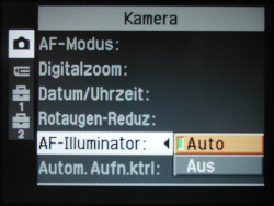 Im Setup der Kamera lässt sich der AF-Illuminator auch abschalten.