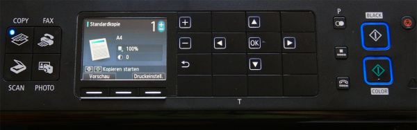 Canon Pixma MX895: Übersichtliche Darstellung, Kopie lässt sich mit einem Tastendruck starten.