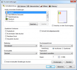 Canon: Startseite mit häufig benötigten Einstellungen.