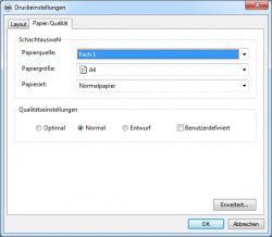 HP: Papier- und Qualitätseinstellungen.