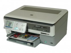HP Photosmart C8180: Foto-Multifunktionsgerät mit Touch-Screen und Durchlichteinheit.