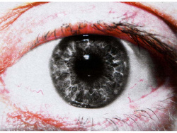 Das Auge im Druckmodus "Airbrush": Viel zu Kontrastreich. Ein Raster ist aber kaum zu erkennen.