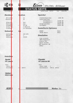 Der weiße in Druckrichtung verlaufende Streifen ist deutlich zu erkennen und meist von Schmutz verursacht.