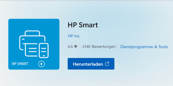 HP Smart: Die App installiert sich bei bei einigen Nutzern von Windows 10 und 11 automatisch. Screenshot vom "Microsoft Store".