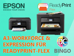 Im August 2021: gibt es die "ReadyPrint-Flex"-kompatiblen Drucker Workforce WF-7830DTWF (A3) und Expression Home XP-4100 von EPSON zu gewinnen.