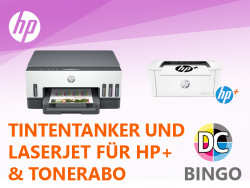 Im Mai 2022: gibt es den Tintentank-Multifunktionsdrucker "HP Smart Tank 7005" sowie den kompakten Laserdrucker "HP Laserjet M110we" mit "HP+" zu gewinnen