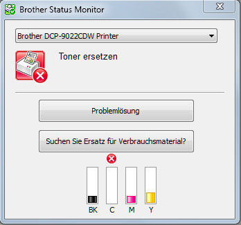 Brother DCP-9022CDW: Weiterdrucken ohne Ersetzen des Toners ist nicht möglich.