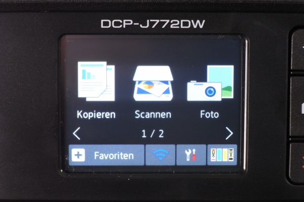Brother DCP-J772DW: Begrüßungsbildschirm mit Hauptfunktionen.