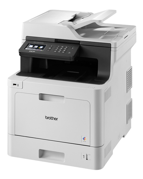 Brother DCP-L8410CDW: Multifunktionsgerät ohne Fax und mit Simplex-ADF.