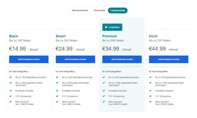 Tarifstruktur: Brother Ecopro Tarife für ausgewählte Farb-LED-Drucker.