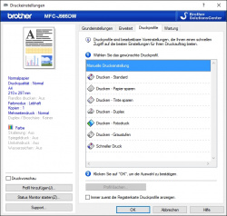 Brother: Die Druckprofile befinden sich in einem separaten Reiter.
