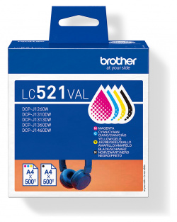 LC-521-Serie: Die vier Einzelpatronen gibt es auch im Set. Alle Tinten sollen für je 500 Seiten nach ISO-Testung reichen und kosten zusammen üppige 75 Euro.