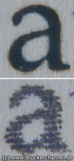 Oben: Originalvorlage aus Laserdrucker, unten: Kopie des Brother MFC-4280C.