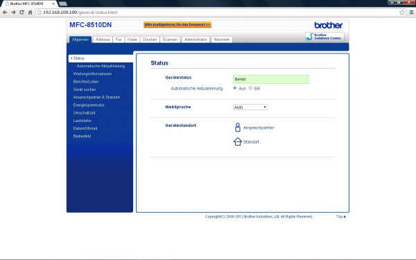 Webserver: Brother MFC-8510DN.