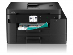 Brother MFC-J4550DW: Frontalansicht mit großem Display. Der Duplexdruck gehört zu Standard. Möglich ist dieser auch auf A4-Normalpapier. Der Druckrand beträgt dann schmale drei Millimeter.