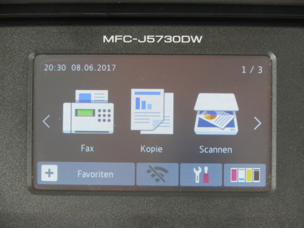 Startbildschirm: Fax, Kopie und Scan...